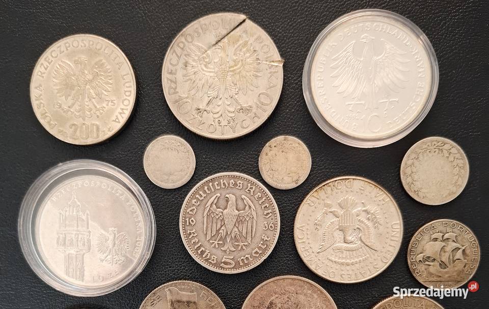Zestaw Srebrnych Monet 18 sztuk Mix śląskie Gliwice sprzedam