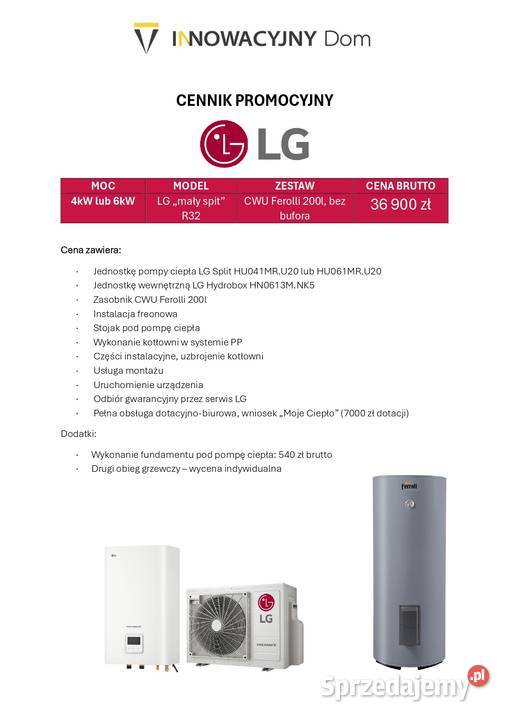Pompa ciepła LG 46 kW split Zbiornik CWU 200l Piotrków Trybunalski