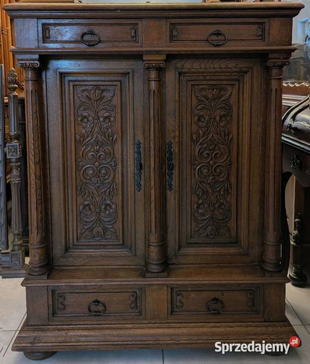 Piękna dębowa wysoka komodaszafka neorenesansowa Dąbrowa Górnicza sprzedam