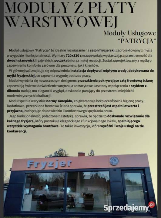 Na sprzedaż DOM MODUŁOWY Fryzjer usługi etc Sprzedaż Gdańsk sprzedam