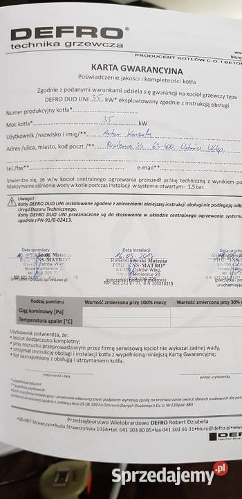 Kocioł co Defro Duo Uni 35 KW sprzedam