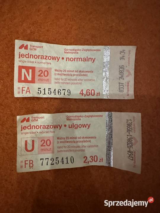 Bilety Transport GZM 20 minut normalny ulgowy