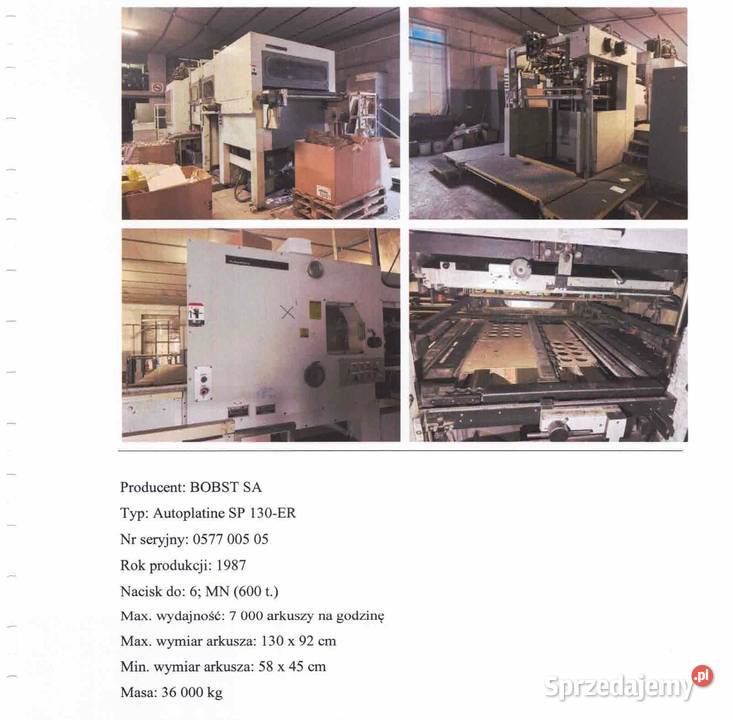 Maszyna sztancująca BOBST SP 130E Kraków sprzedam