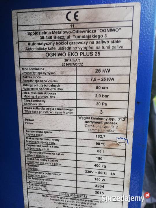 Piec na ekogroszek 25kW Używany Stan Opał mazowieckie Zalesice-Kolonia