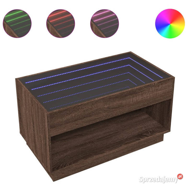 Stolik kawowy z LED Infinity brązowy dąb
