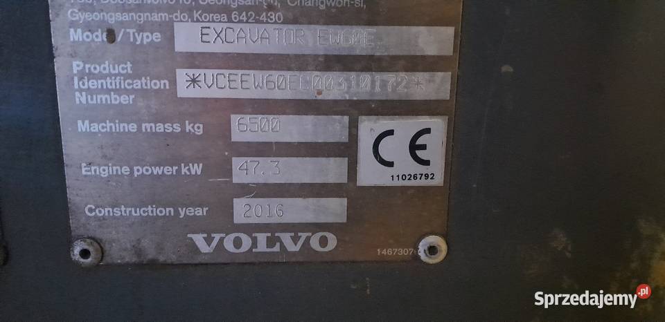 koparka kołowa volvo ew60e 2016r VAT marża Janów Lubelski