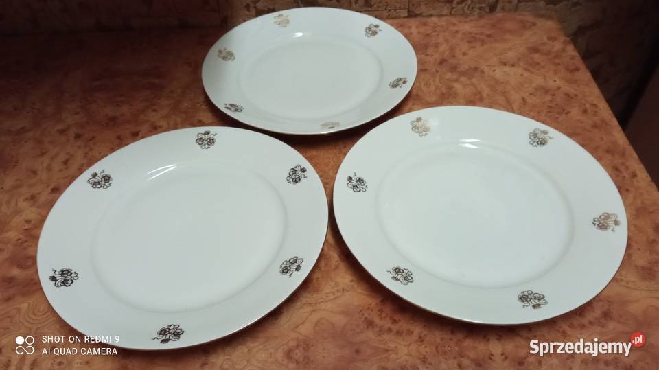 Duże 3 talerze porcelana Huta Karolina Wyposażenie wnętrz