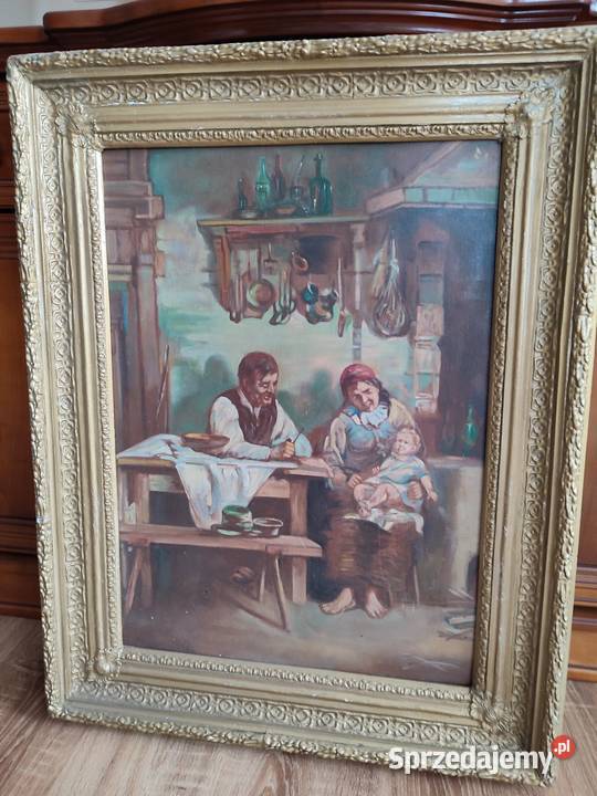 Obraz olejny scena rodzajowa sygnowana Mrozowicz Łódź