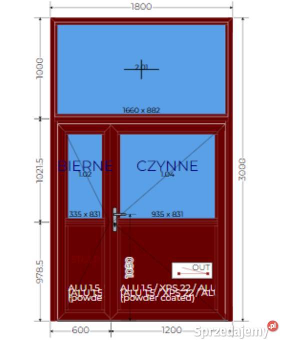 Drzwi aluminiowe 1800x3000 mahoń Oleśnica sprzedam