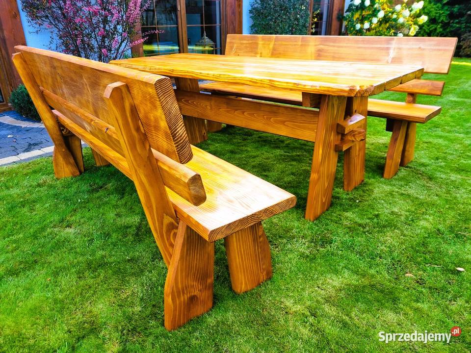 komplet zestaw DREWNIANYCH mebli ogrodowych STÓŁ Chrząstowice sprzedam