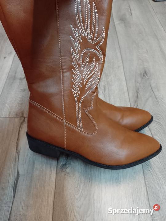 4243 Brązowe karmelowe Wyszywane Kozaki kowbojki 27cm małopolskie