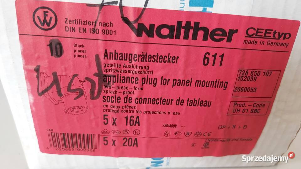 Wtyka siłowa naścienna 16A 5P Walther 611 Elektryka i akcesoria mazowieckie