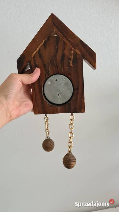 Drewniany barometr na ścianę domek z ptaszkami