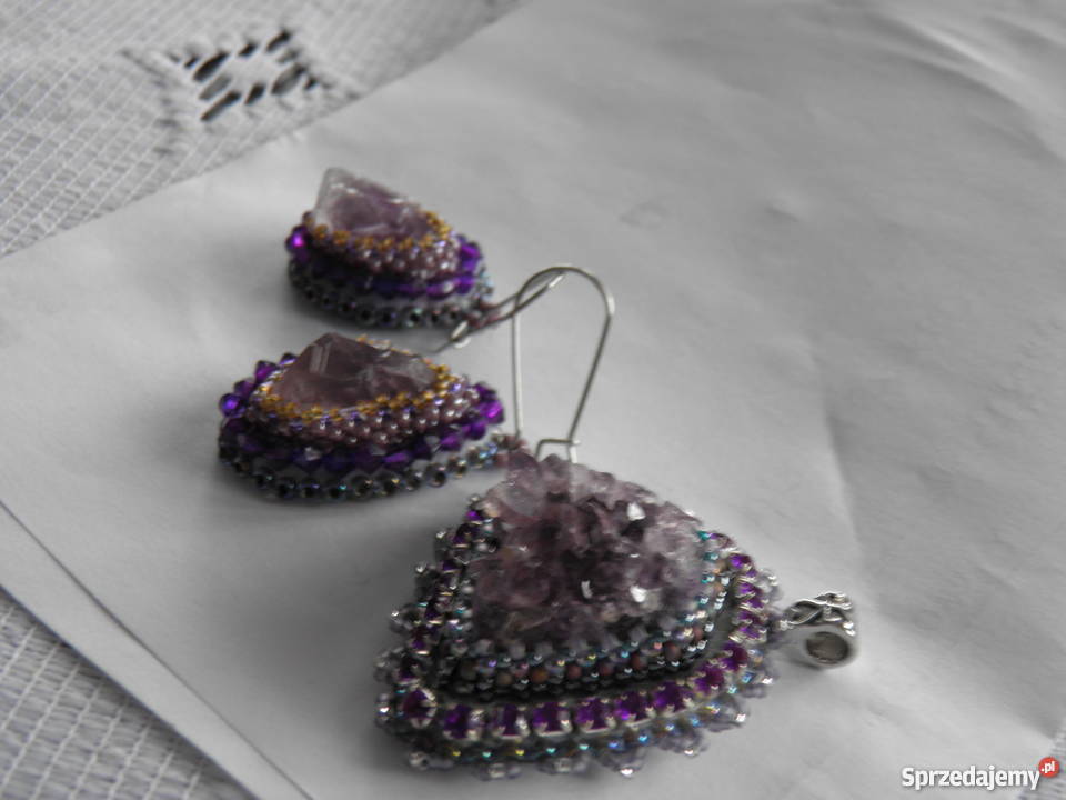 Ametyst surowy bryłki kolczyki wisior beading Częstochowa