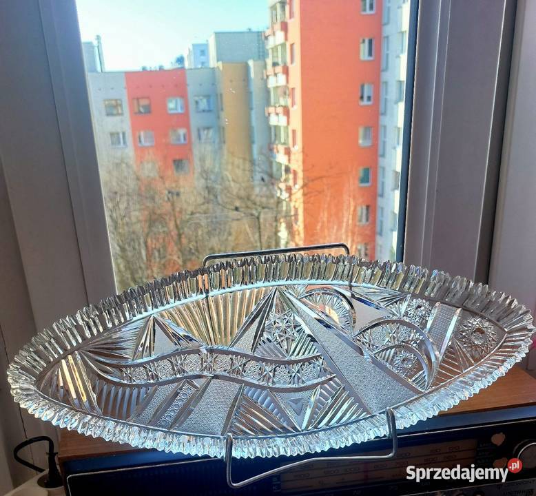 Piękna wielka patera kryształowa PRL Wrocław
