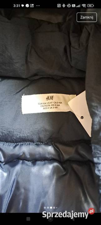 Nową kurtka zimowa HM rozmiar 104 Rozmiar 104 Moszczenica sprzedam