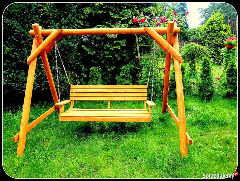 Meble ogrodowe barowe krzesła  drewniane huśtawka