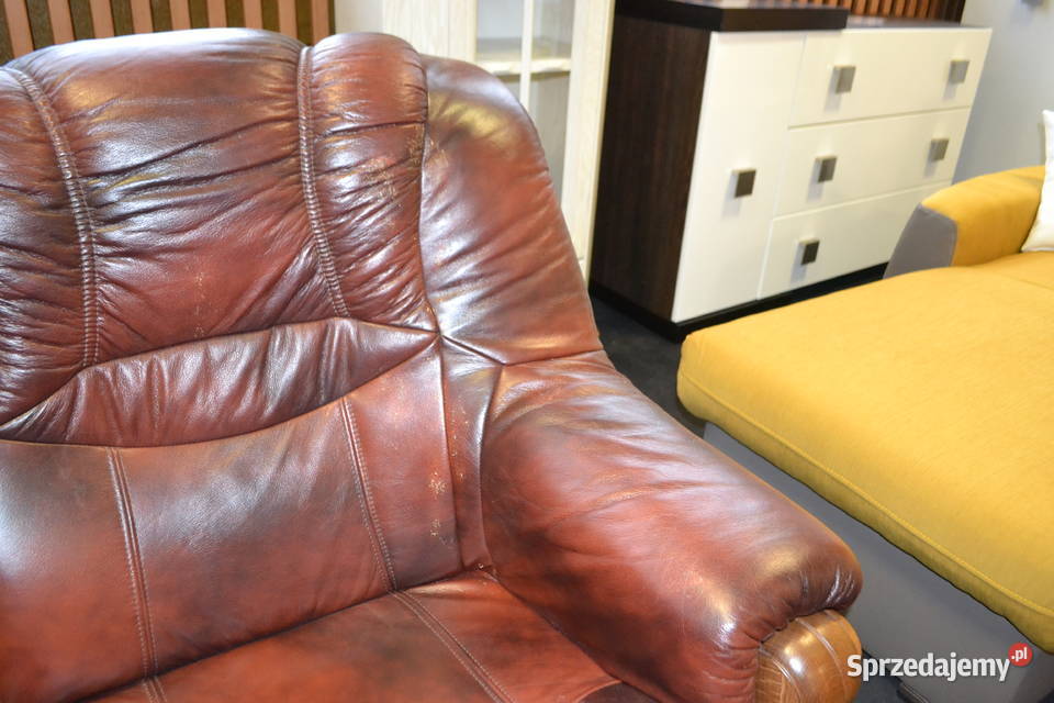 Nowy Narożnik 200x300 STYLOWY 100 Skóra Drewno Głogówek