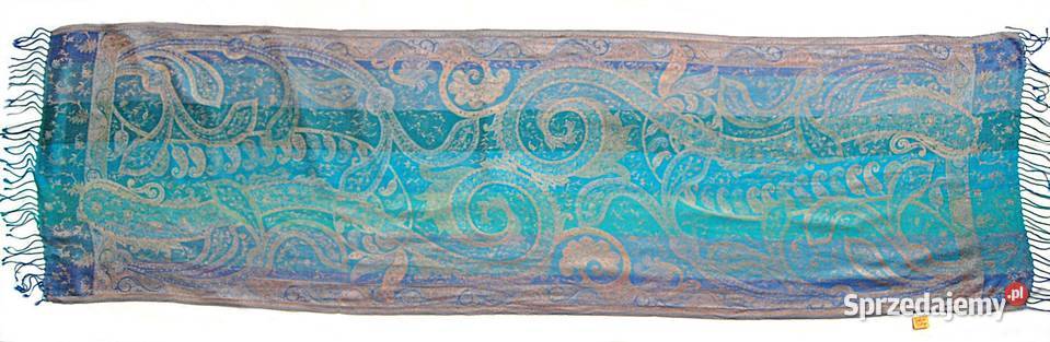 Jedwabny szal Indiska paisley 100 jedwab turkus Dodatki Lublin