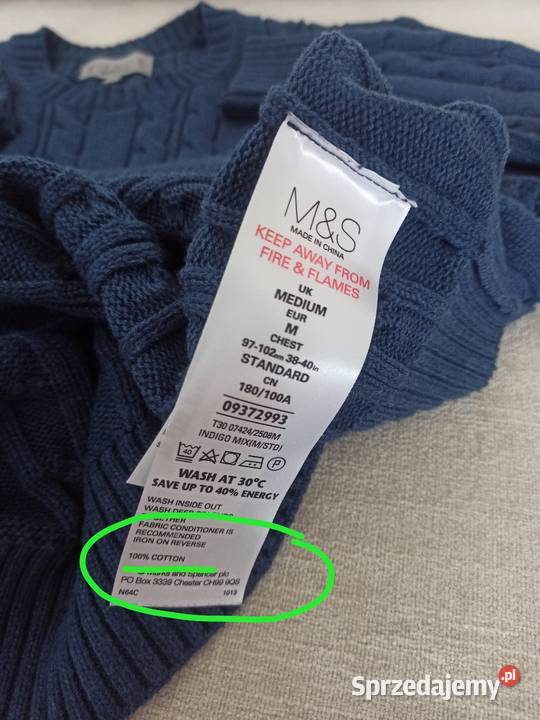 Ciemno niebieski sweter MS z warkoczowym wzorem Inny wzór lubelskie Radzyń Podlaski
