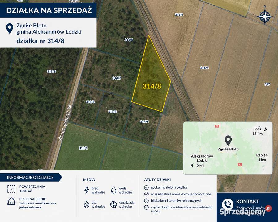 Działka pod zabudowę gmina Aleksandrów Łódzki Zgniłe Błoto