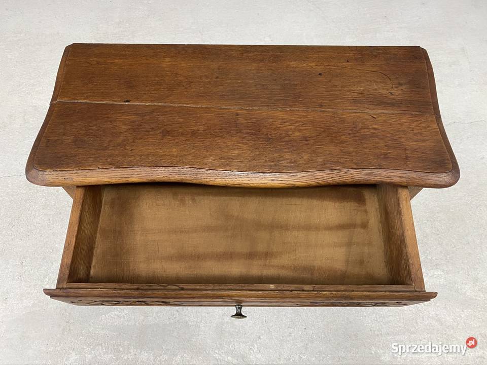 Rzeźbiona dębowa konsola z szufladą szafka Budno