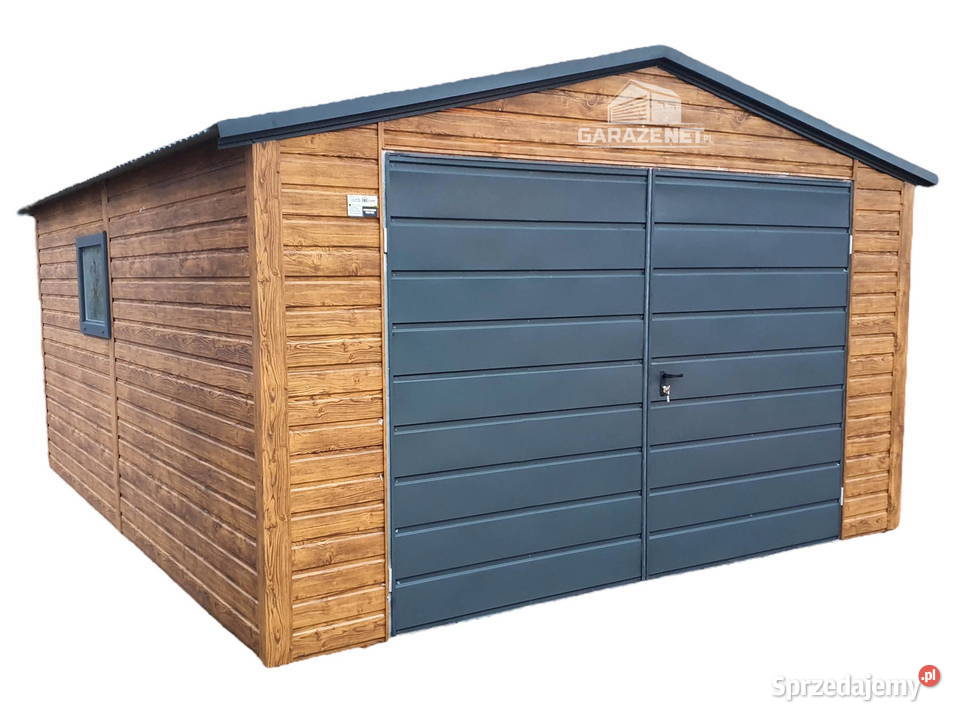 GARAŻ BLASZANY 4x5 m BRAMA OKNO ORZECH Łapanów