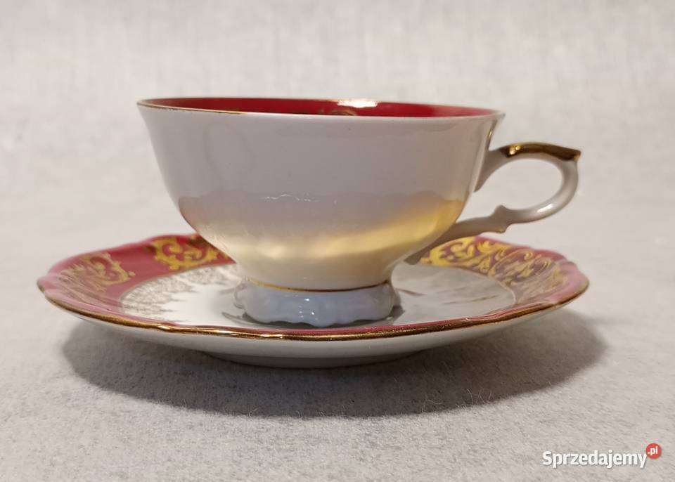 Bareuther Piękna Filiżanka ze Spodkiem Duet Porcelana i szkło dolnośląskie Jawor