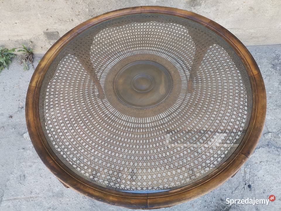 Stylowy stół z drewna z blatem ze szkła i Wałbrzych