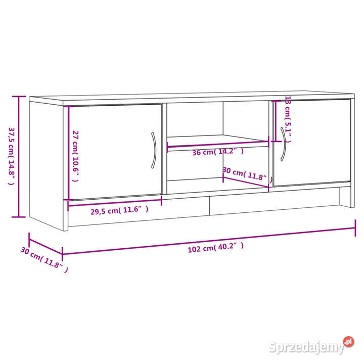 Szafka pod TV biała 102x30x375 materiał Warszawa