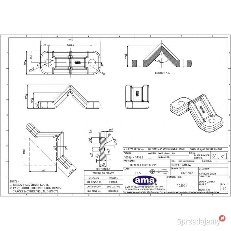 Uchwyt odkuwany mocowania grządzieli 100x100 mm Sieradz sprzedam