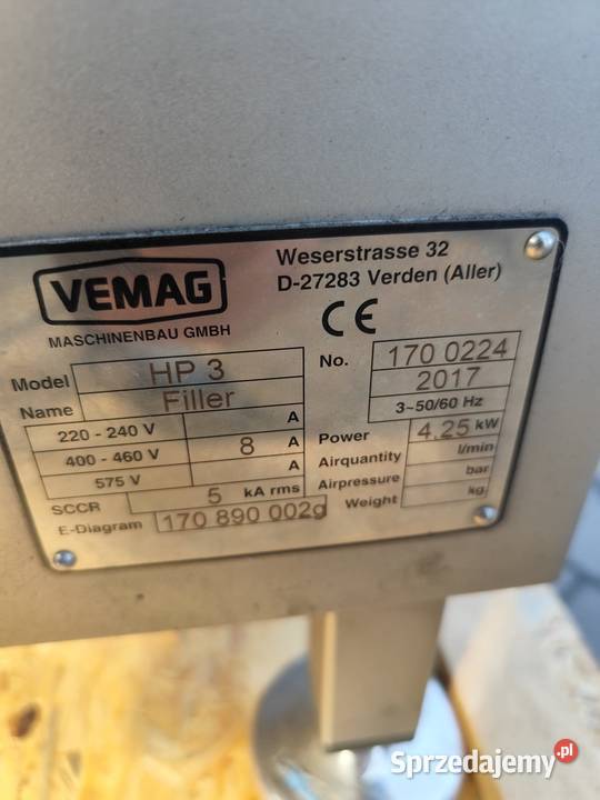 Nadziewarka próżniowa Vemag HP3 ślimakowa Modła