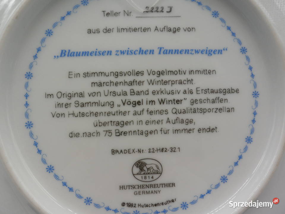 Talerz HUTSCHENREUTHER SIKORKI kolekcja Ptaki Raszków
