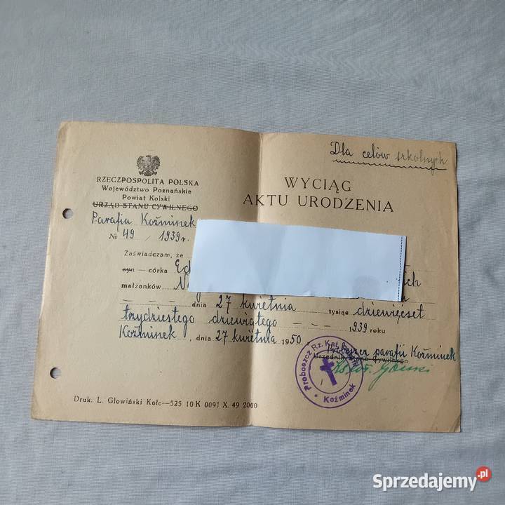 Wyciąg aktu urodzenia 1950 r