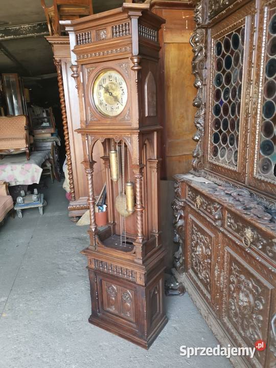 Piękny zegar eklektyczny stojący ok1900r antyk Wałbrzych