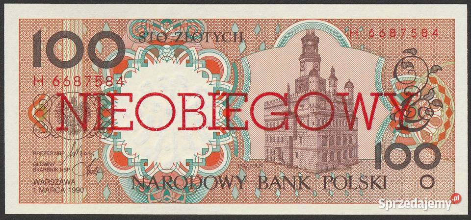 POLSKA 100 ZŁOTYCH 1990 NIEOBIEGOWY UNC Łódź