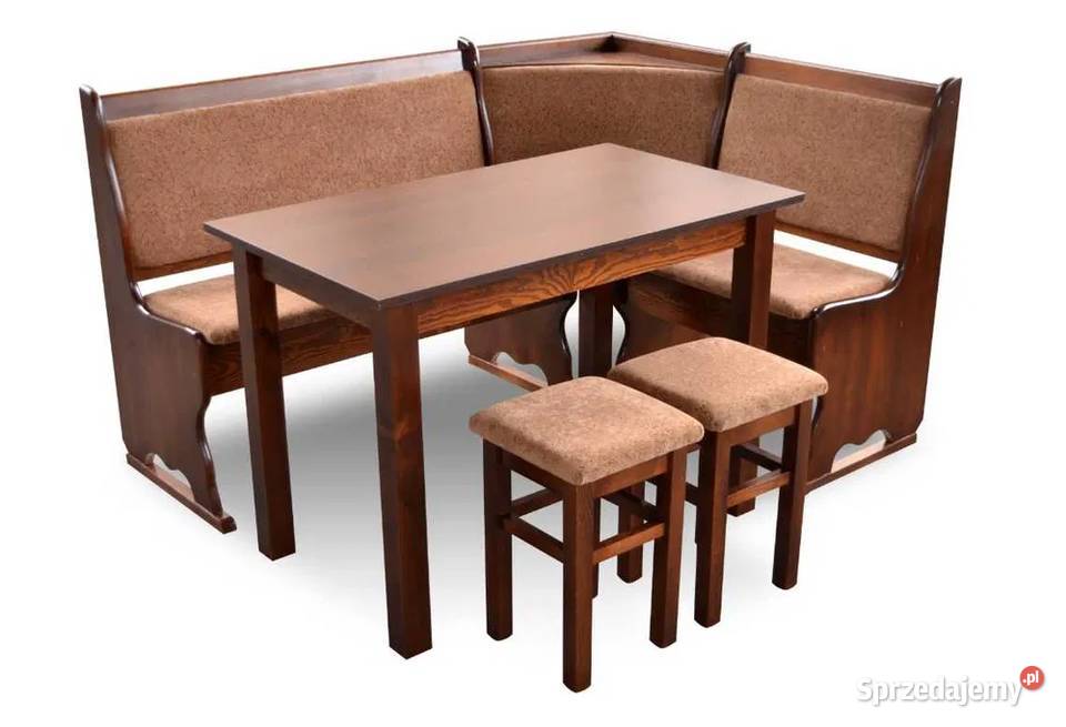 Zestaw komplet mebli stół ławki taborety drewno NAROŻNIK rogówka kuchnia