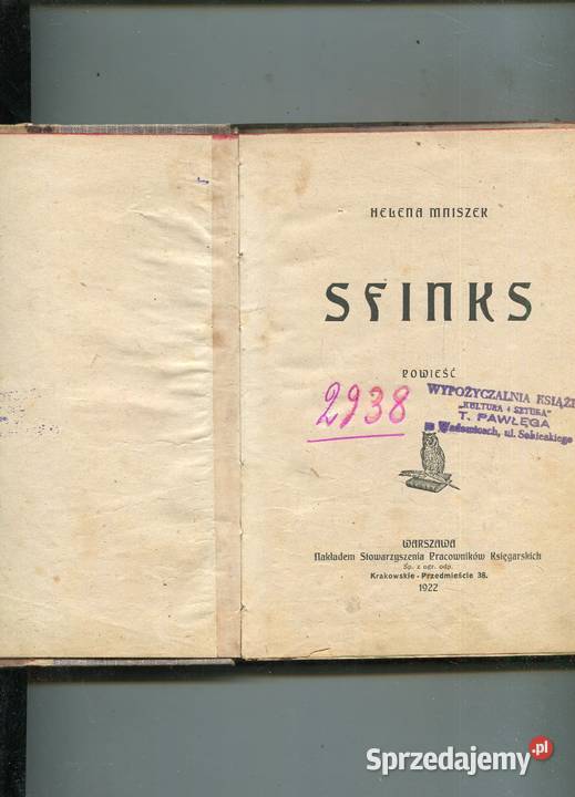 Sfinks Helena Mniszek Rok wydania 1922 zachodniopomorskie Szczecin
