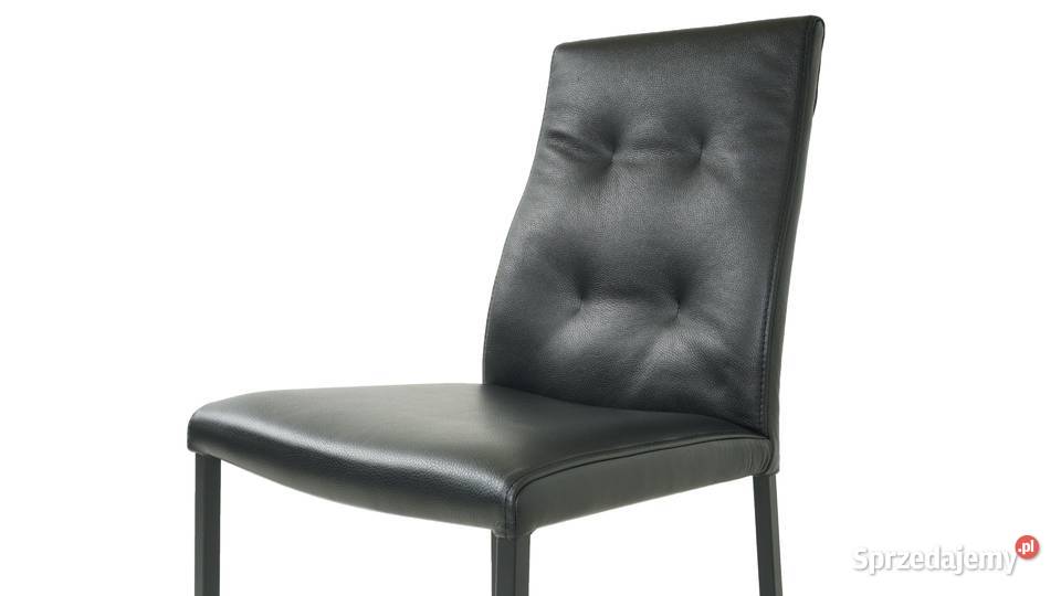 Krzesło PIRA Skóra Naturalna Czarna Nogi Stal 93cm Woźniki