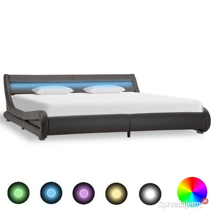 vidaXL Rama łóżka z LED, szara, sztuczna skóra 285743