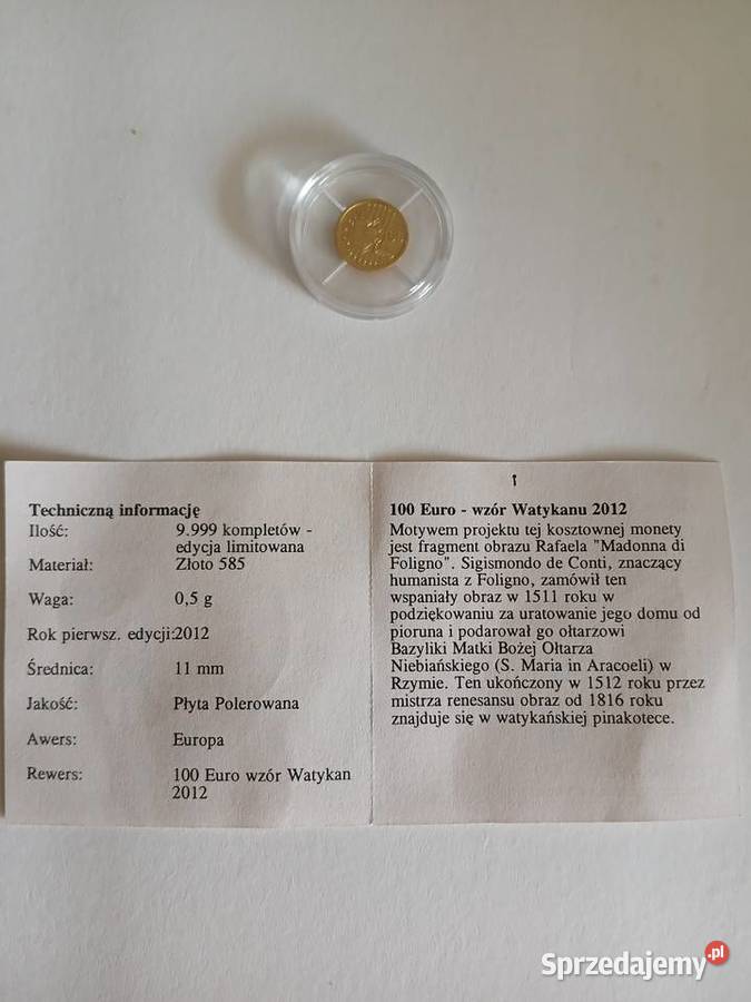 60 Złote 100 euro wzór Watykanu Chrząstawa Mała