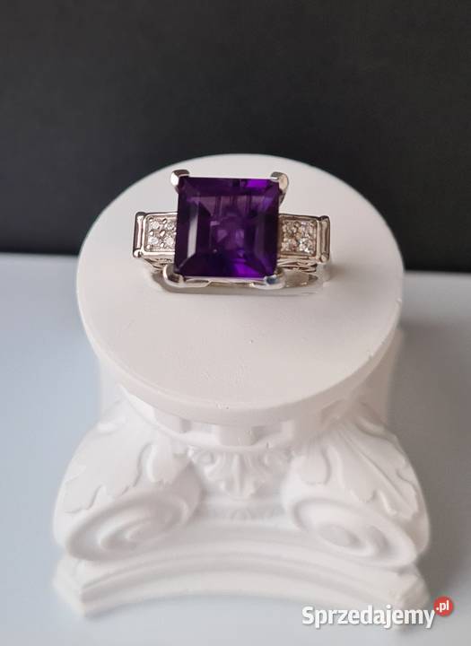 Pierścionek srebro 925 rodowane ametyst Otwock