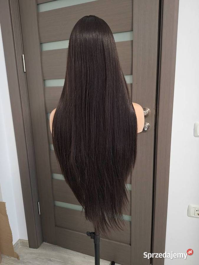 Długa ciemnobrązowa peruka z koronką z przodu Dla kobiet pomorskie Malbork