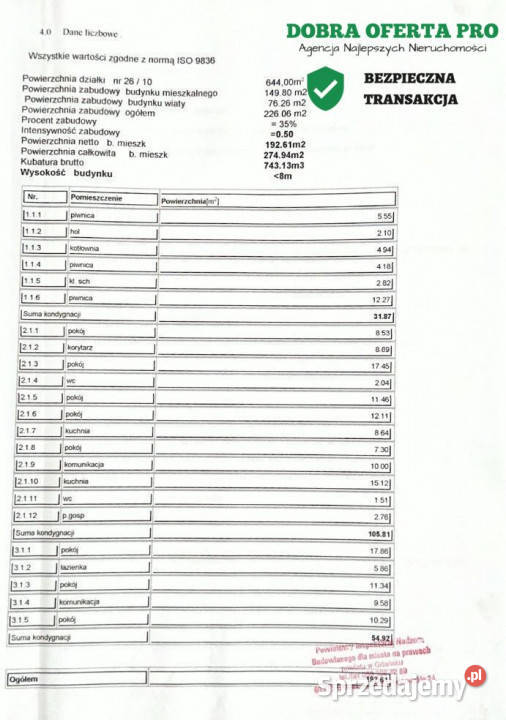 Dom wolnostojący z potencjałem plaży piwnica