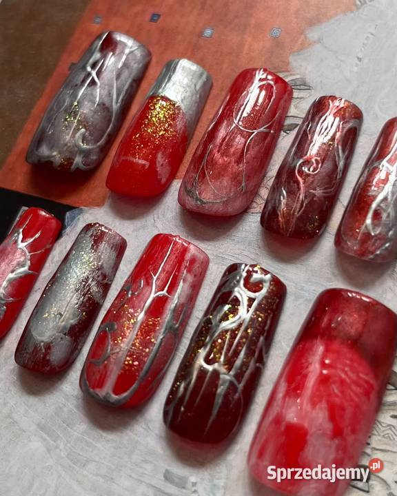 Handmade press on nails alt neon red Pozostałe