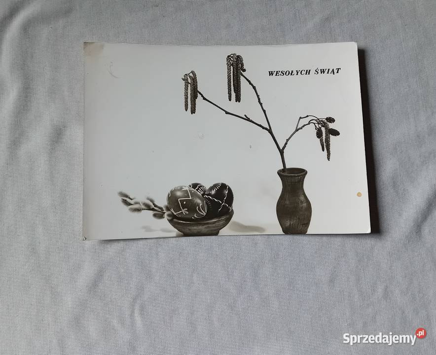 Pocztówka wielkanocna RUCH 1970 r Czarnobiała Koźminek