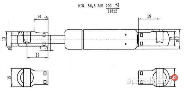 Sprężyna gazowa L200 mm 200N Stabilus CA4327ID Części i osprzęt rolniczy Kamionna