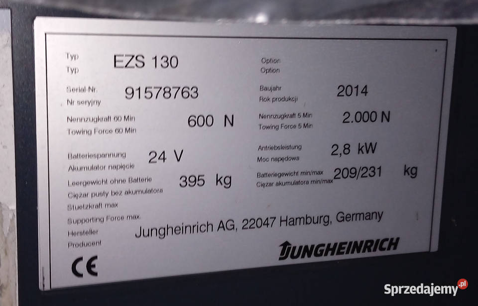 Ciągnik akumulatorowy Jungheinrich EZS 130 2014 Jungheinrich Zamość sprzedam