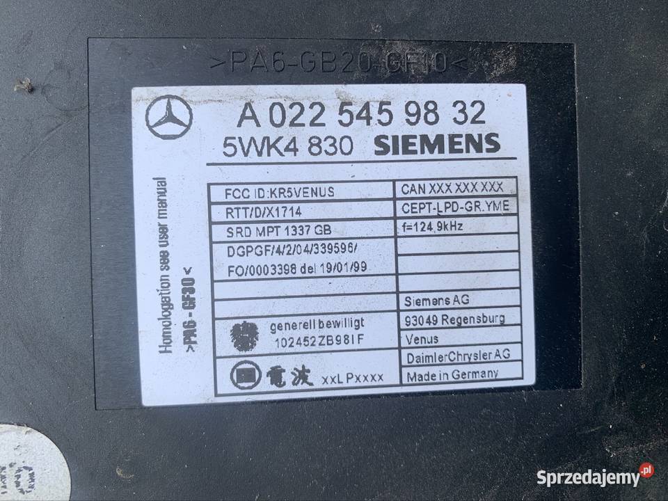 A0225459832 moduł sterownik Keylessgo mercedes s Rok produkcji 2003 Szczecin sprzedam