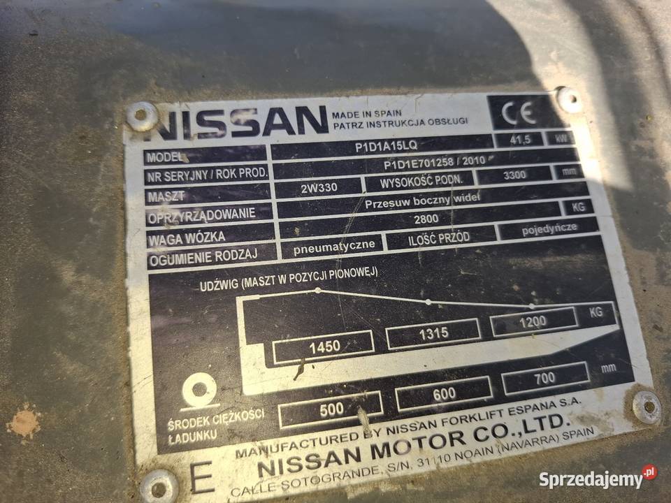 Wózek widłowy Nissan 15t udźwig LPG model gaz Jawor